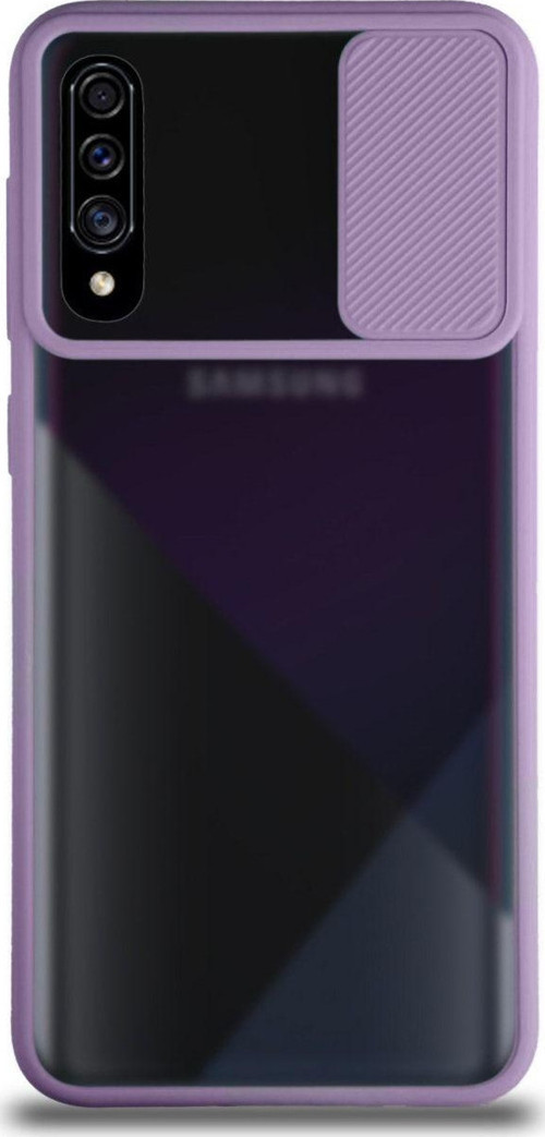 Samsung Galaxy A50s Kapak Lensi Açılır Kapanır Kamera Korumalı Silikon Kılıf - Lila