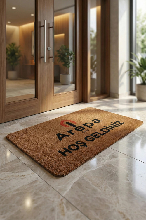Velür Coco Görünüm Kişiye Firmaya Özel Logolu Ev Ofis İşyeri Kapı Önü Paspası 50x90cm