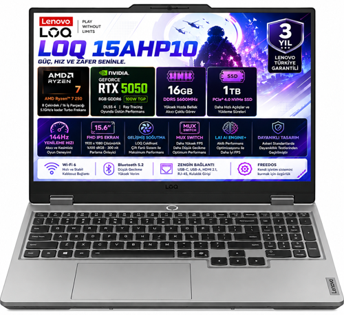 Loq 15Ahp10 Amd Ryzen 7-250 16Gb Ddr5 1Tb Ssd Rtx 5050 8Gb 100W Fhd Fdos Gaming Laptop (83Jg00Bmtr)