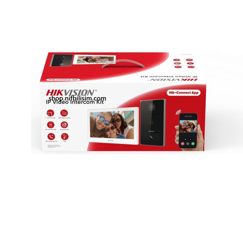 Hikvision DS-KIS608-P 7"inç Ekran 2mp IP Villa Kiti İç ve Dış Ünite Cat6 Kablo İle Çalışır IP İnterkom Seti