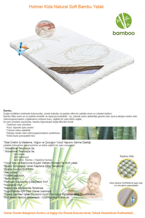Holmer Kids Natural Soft Bambu 70X120Cm Park Yatak Yatağı,Oyun Parkı Yatağı,Beşik Yatağı,Bebek Yatak 2