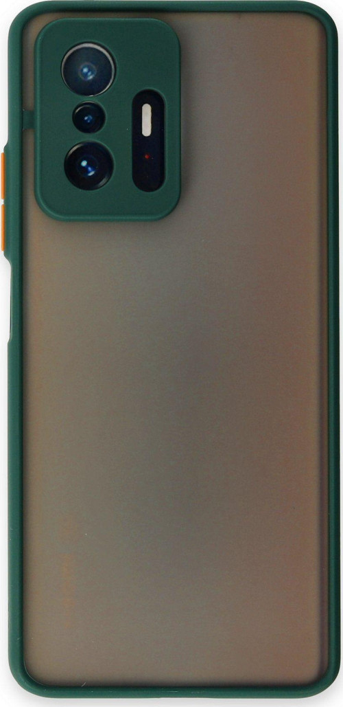 Xiaomi Mi 11T Pro Kılıf Kamera Korumalı Silikon KenarlıRenkli Düğmeli Arkası Mat Arka Kapak - Yeşil