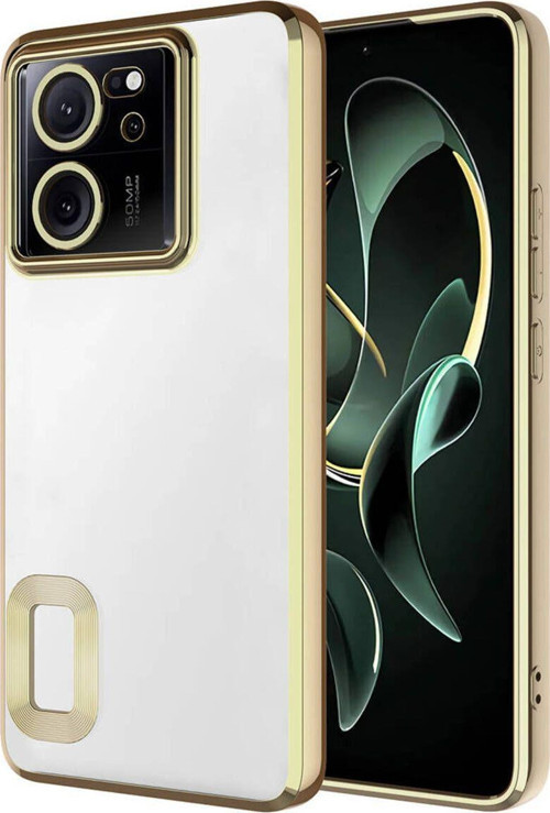 Xiaomi Mi 13T Yanları Renkli Lens Korumalı Logo Gösteren Şeffaf Luxury Silikon Kılıf - Gold