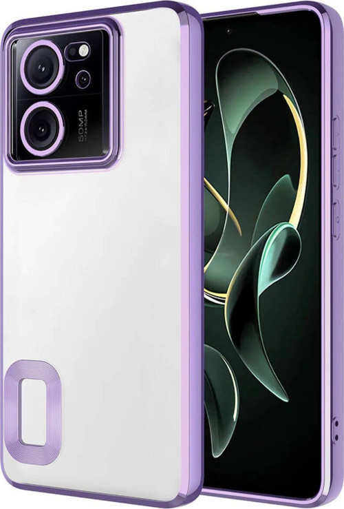 Xiaomi Mi 13T Yanları Renkli Lens Korumalı Logo Gösteren Şeffaf Luxury Silikon Kılıf - Lila