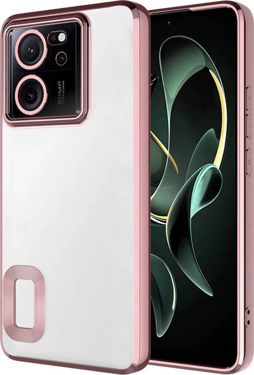 Xiaomi Mi 13T Yanları Renkli Lens Korumalı Logo Gösteren Şeffaf Luxury Silikon Kılıf - Rose Gold