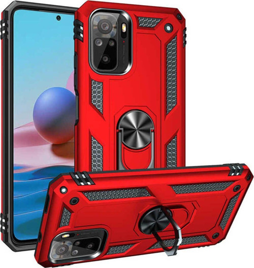 Xiaomi Poco M5S Kapak Military Yüzüklü Stantlı Panzer Tank Kılıf - Kırmızı