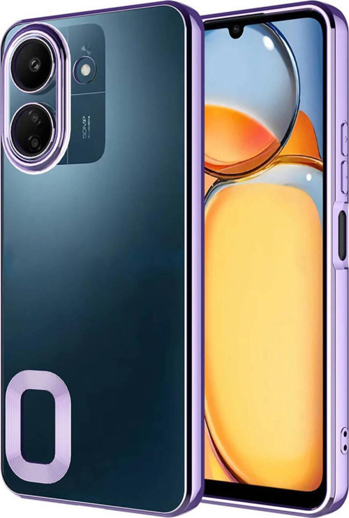 Xiaomi Redmi 13C Yanları Renkli Lens Korumalı Logo Gösteren Şeffaf Luxury Silikon Kılıf - Lila