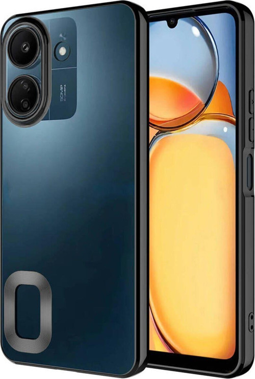 Xiaomi Redmi 13C Yanları Renkli Lens Korumalı Logo Gösteren Şeffaf Luxury Silikon Kılıf - Siyah
