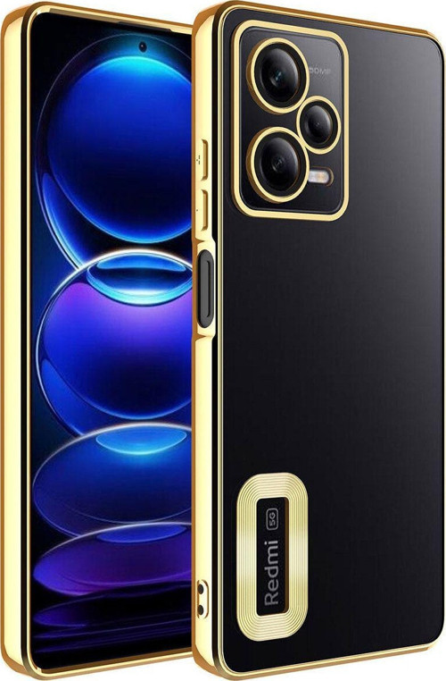 Xiaomi Redmi Note 12 Pro 5G Yanları Renkli Lens Korumalı Logo Gösteren Luxury Silikon Kılıf - Gold