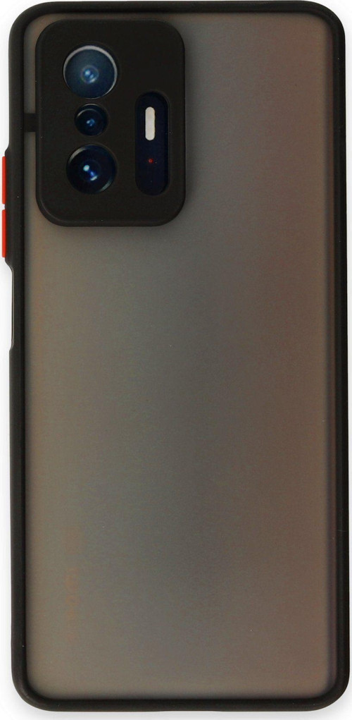 Xiaomi Mi 11T Pro Kılıf Kamera Korumalı Silikon KenarlıRenkli Düğmeli Arkası Mat Arka Kapak - Siyah
