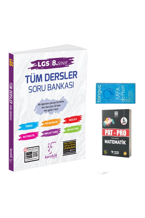 8. Sınıf Tüm Dersler Soru Bankası İle Pat-Pro Matematik Soru Bankası Hediyeli+Kafa Defteri 2023-2024