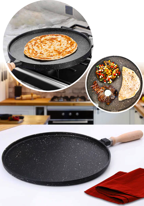 Döküm Granit Bazlama Gözleme Tavası Çıkarılabilir Kulp 36 cm