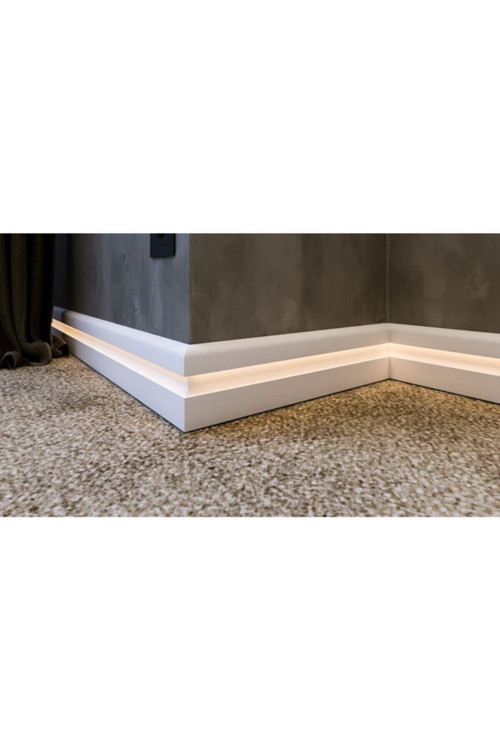 Yalı Serisi Premium Saten Beyaz Led Kanallı Ledli 12cm Pvc Süpürgelik