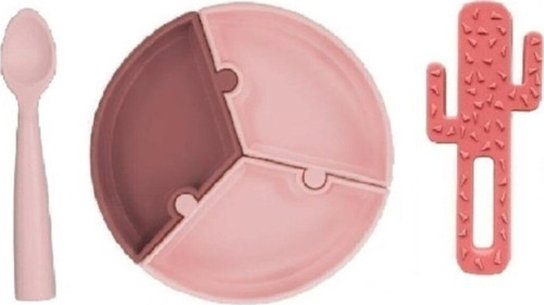 3'Li Set Puzzle Tabak, Nam Nam Karık Pembe, Diş Kaşıyıcı Kaktüs Bordo