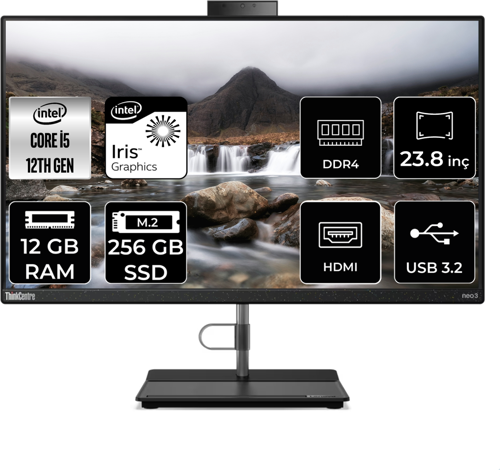 THİNKCENTRE NEO 30A İ5 1235U 12 GB RAM 256 GB SSD 23.8" FHD FDOS ALL IN ONE PC 12CE004KTX