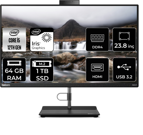 THİNKCENTRE NEO 30A İ5 1235U 64 GB RAM 1 TB SSD 23.8" FHD FDOS ALL IN ONE PC 12CE004KTX