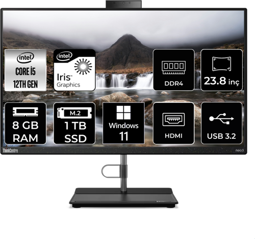 THİNKCENTRE NEO 30A i5 1240P 8 GB RAM 1 TB SSD 23.8" FHD W11H ALL IN ONE PC 12B0002CTX