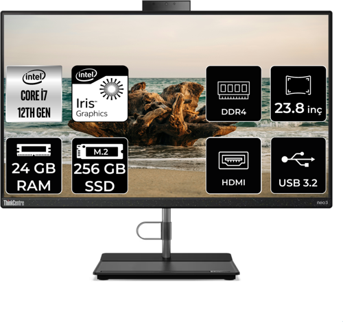THİNKCENTRE NEO 30A i7 1260P 24 GB RAM 256 GB SSD 23.8" FHD FDOS ALL IN ONE PC 12B0008JTX