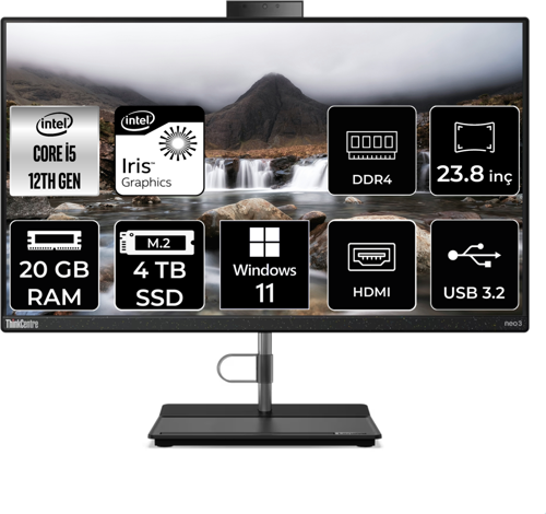 THİNKCENTRE NEO 30A i5 1240P 20 GB RAM 4 TB SSD 23.8" FHD W11P ALL IN ONE PC 12B0002CTX