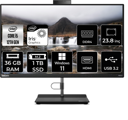 THİNKCENTRE NEO 30A i5 1240P 36 GB RAM 1 TB SSD 23.8" FHD W11H ALL IN ONE PC 12B0002CTX