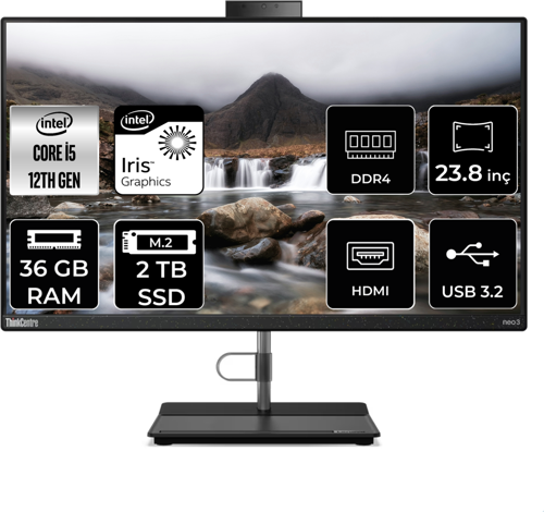 THİNKCENTRE NEO 30A i5 1240P 36 GB RAM 2 TB SSD 23.8" FHD FDOS ALL IN ONE PC 12B0002CTX