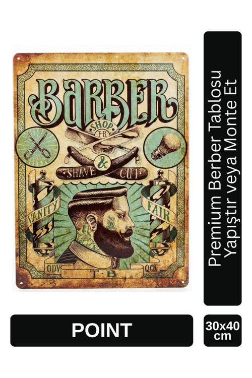 Barber Shop Kuaför Salonu İçin Parlak Metal Tablo 30x40 cm PCTR-2005