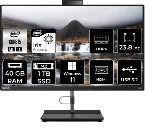 THİNKCENTRE NEO 30A İ5 1235U 40 GB RAM 1 TB SSD 23.8" FHD W11H ALL IN ONE PC 12CE004KTX