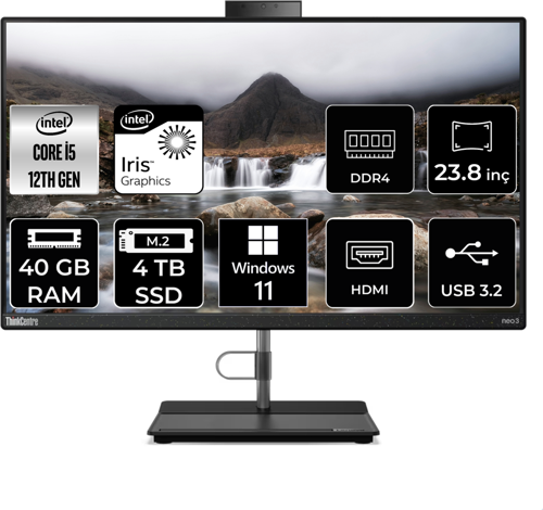 THİNKCENTRE NEO 30A İ5 1235U 40 GB RAM 4 TB SSD 23.8" FHD W11P ALL IN ONE PC 12CE004KTX