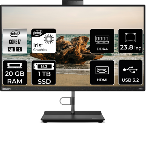THİNKCENTRE NEO 30A i7 1260P 20 GB RAM 1 TB SSD 23.8" FHD FDOS ALL IN ONE PC 12B0008JTX