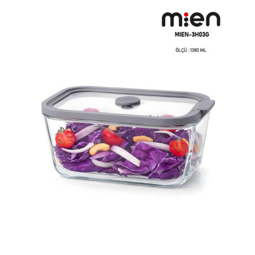 MİEN 1380 ML Sızdırmaz Kapaklı Cam Saklama Kabı - Gri