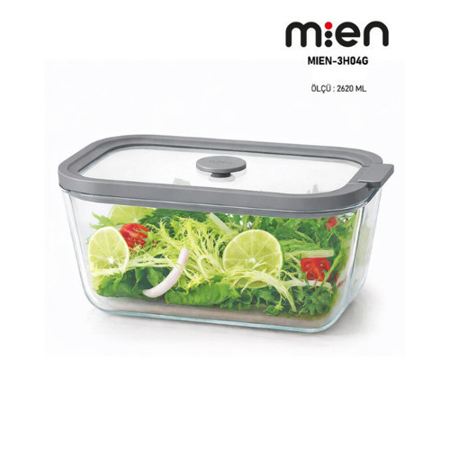 MİEN 2620 ML Sızdırmaz Kapaklı Cam Saklama Kabı - Gri