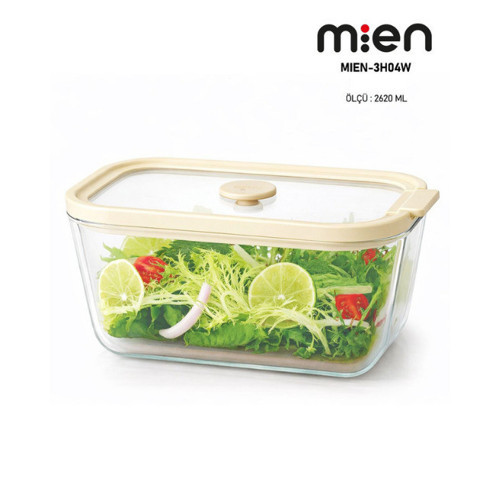 MİEN 2620 ML Sızdırmaz Kapaklı Cam Saklama Kabı - Krem