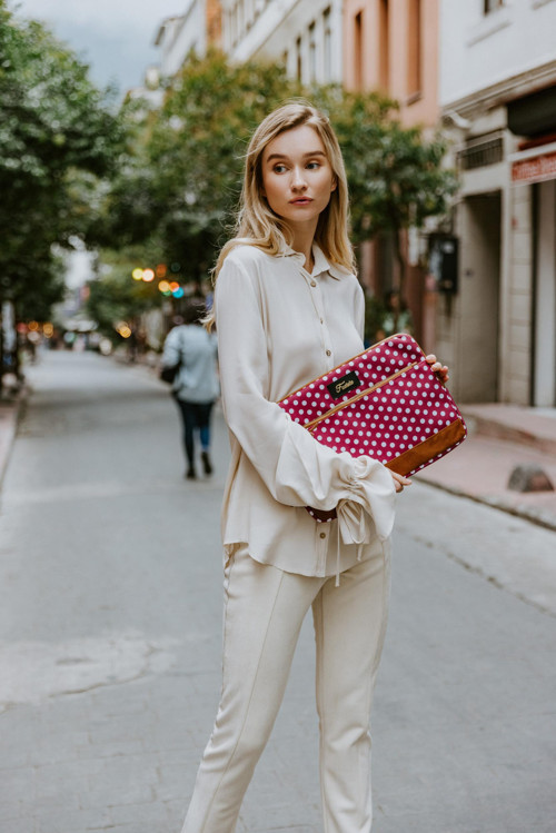 13-14 Inch Burgundy Polka Dot Macbook- Laptop Bag