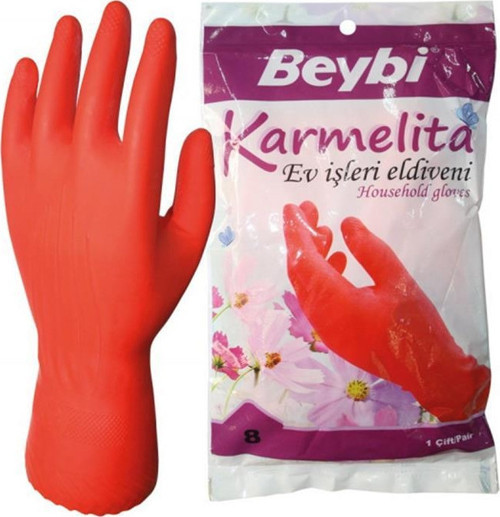 Karmelita 7,5 Numara 25li Paket Bulaşık Eldiveni Gıdaya Uygundur Kaymayı Önleyici Pütürlü