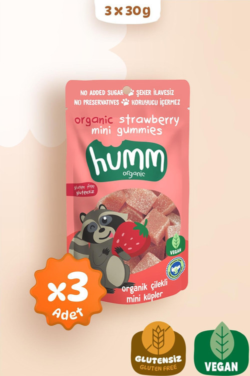 Organik Glutensiz Vegan Çilekli Mini Küpler Atıştırmalık Paketi - 3 adet