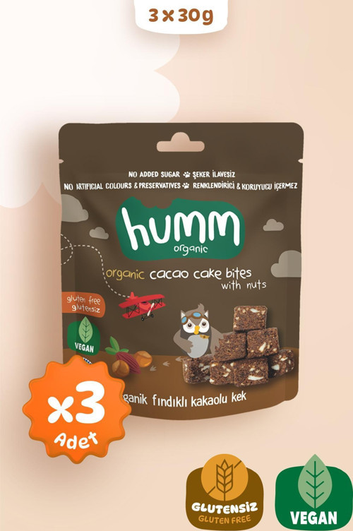 Organik Glutensiz Vegan Kakaolu ve Fındıklı Kek Atıştırmalık Paketi - 3 adet