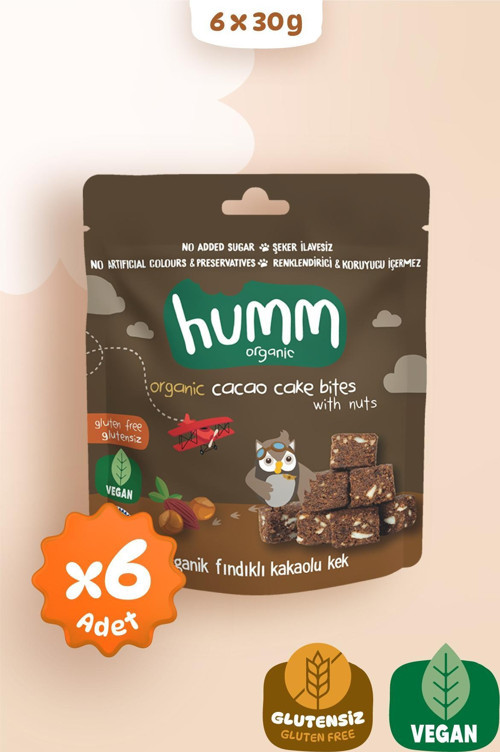 Organik Glutensiz Vegan Kakaolu ve Fındıklı Kek Atıştırmalık Paketi - 6 adet