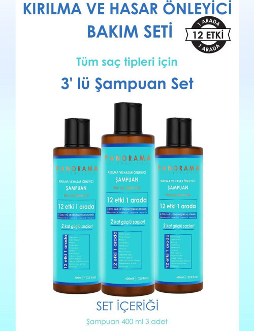 Kırılma ve Hasar Önleyici Bakım Seti 12 Etki 1 Arada 400 ml x3 Şampuan 3'lü Set
