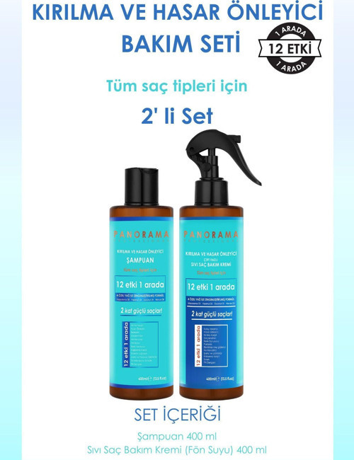 Kırılma ve Hasar Önleyici Bakım Seti 400 ml Şampuan+Sıvı Saç Bakım Kremi 2'li Set