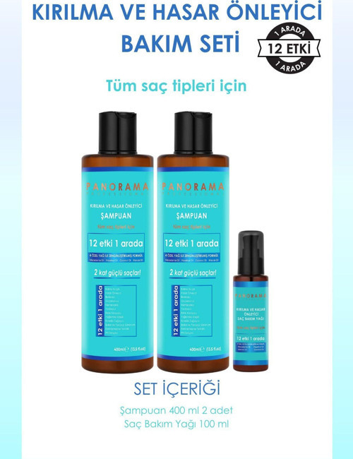 Kırılma ve Hasar Önleyici Bakım Seti 400 ml x2 Şampuan + 100 ml Saç Bakım Yağı