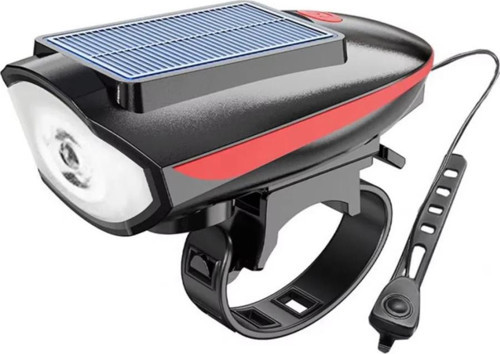 Bisiklet Ön Farı 250 Lm Korna 140db Usb Solar Şarjlı Kırmızı Xbyc 6163