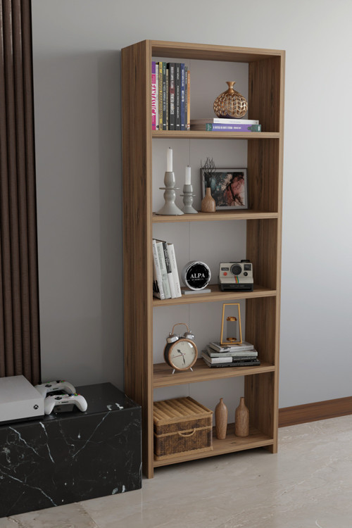 5 Raflı Kitaplık Dekoratif Çok Amaçlı Düzenleyici Raf 150 cm Salon Çalışma Odası Raf