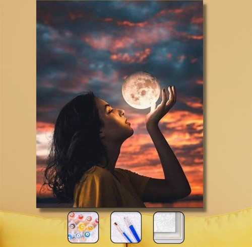 Pastelya Sayılarla Boyama Seti Çerçeveli Kasnaklı Dolunayla Fotoğraf
