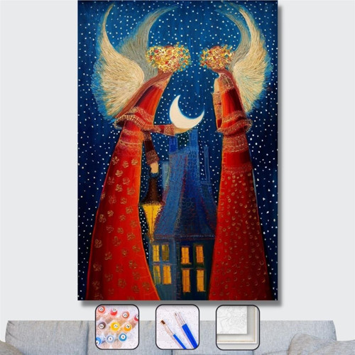 Pastelya Sayılarla Boyama Seti Çerçeveli Kasnaklı Gece Yarısı Melekleri