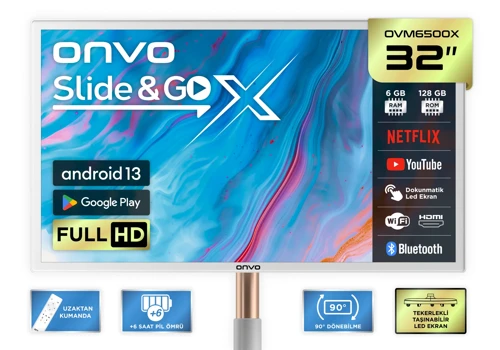 32OVM6500X Full HD 32" 82 Ekran Uydu Alıcılı Android Smart Taşınabilir LED TV