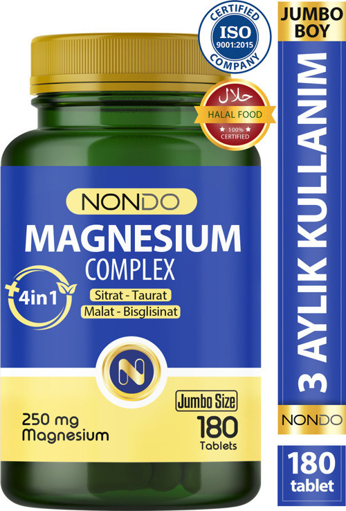Magnezyum Kompleks 180 Tablet Jumbo Boy 250 Mg 4 Form, Sitrat, Taurat, Malat, Bisglisinat,