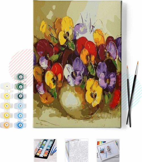 Pastelya Sayılarla Boyama Seti Rulo Çerçevesiz Renkli Menekşeler