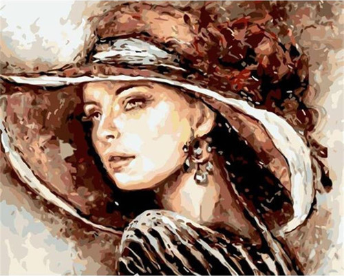 Pastelya Sayılarla Boyama Seti Rulo Çerçevesiz Büyük Şapkalı Lady