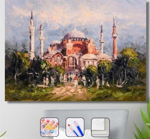 Pastelya Sayılarla Boyama Seti Çerçeveli Kasnaklı Ayasofya