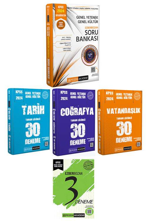 Pegem Akademi Yayıncılık KPSS 2024 GYGK Ezberbozan Soru Bankası-Tarıh-Coğrafya-Vatandaşlık 30 Deneme-Ezberbozan 3 Deneme